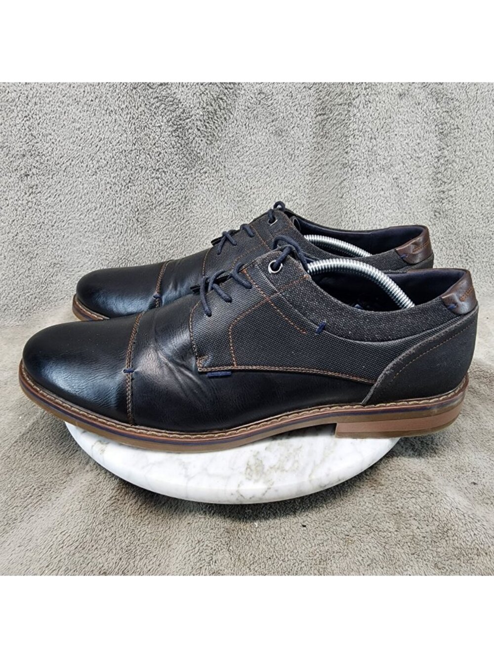 Freeman Shoes Mens Size 12 Black Faux Leather Hudson Lace Up Oxfords